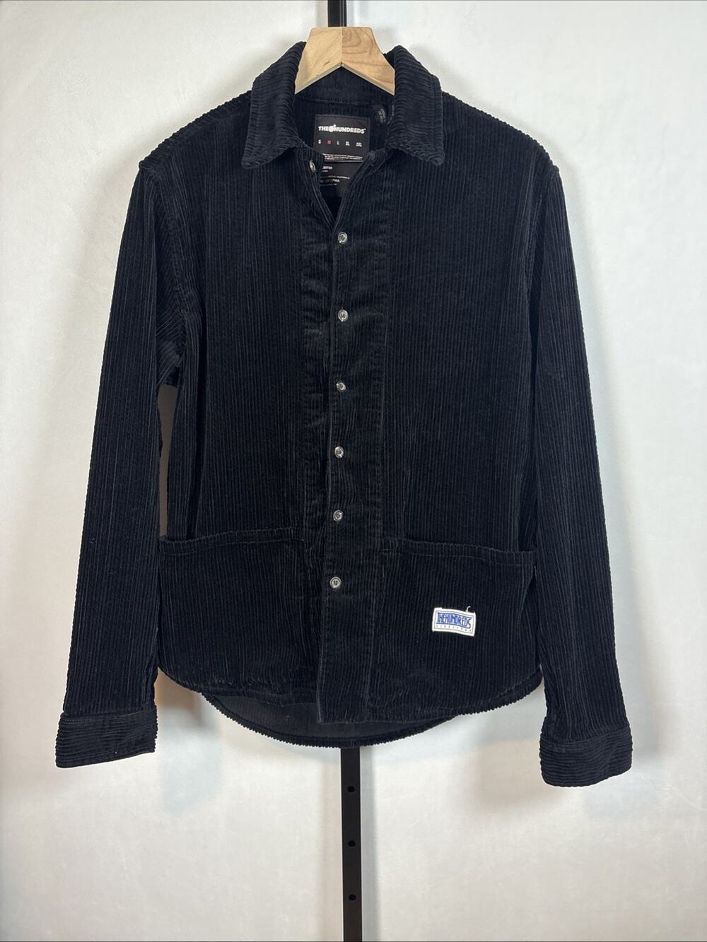 The Hundreds Corduroy Button Up Shirt Mens Medium Black Shacket Work Big Pockets